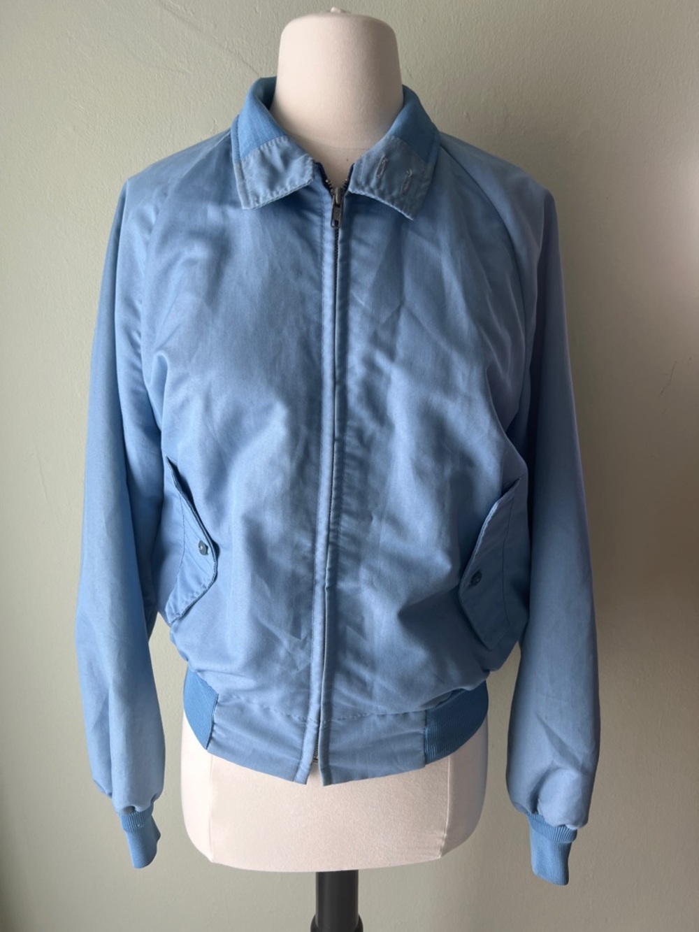 Vintage Light Blue Classic Zip-Up Bomber Jacket